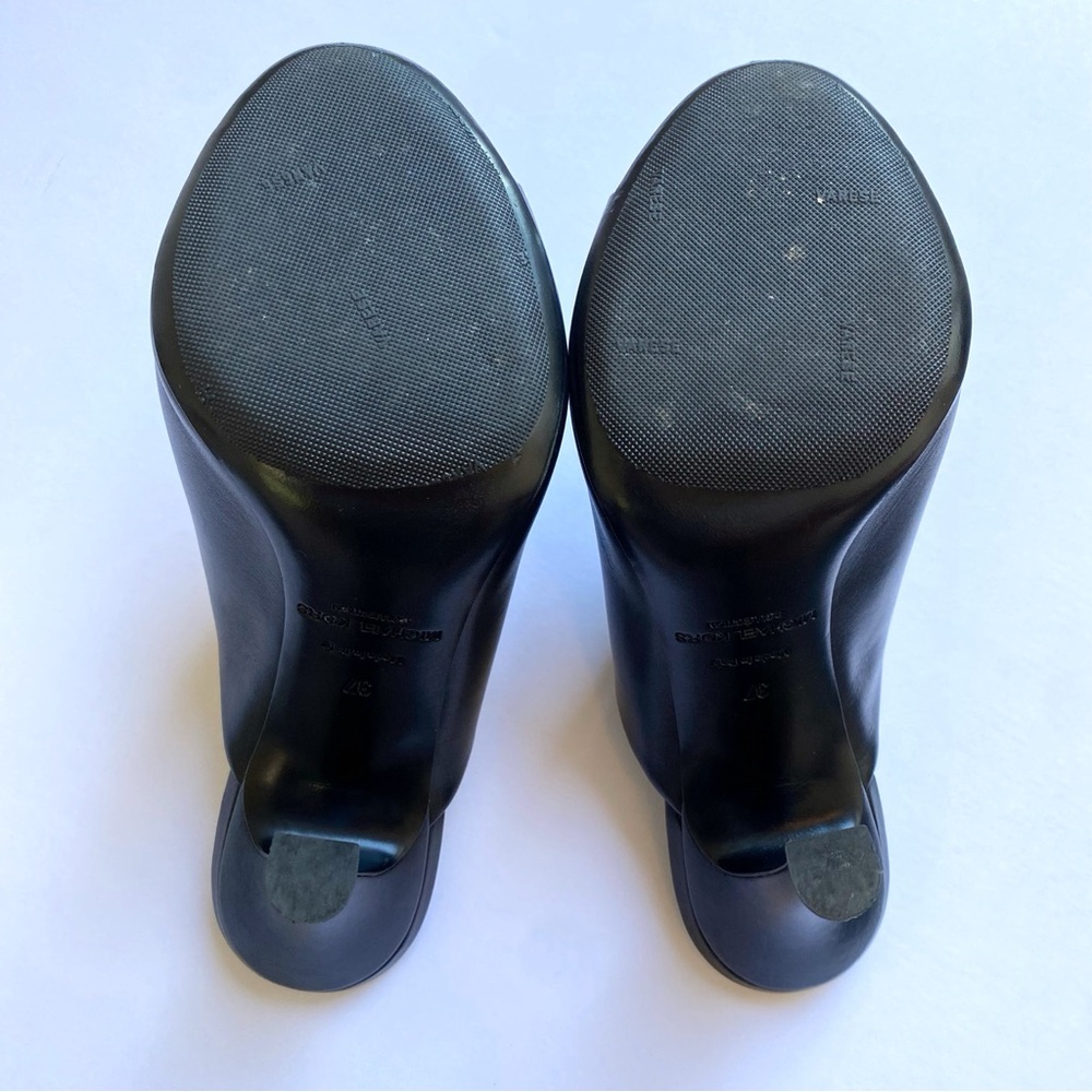 MICHAEL KORS COLLECTION BLACK LEATHER TINA RUNWAY SLIDE HEEL MULES - Picture 8 of 11